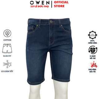 Quần short jean nam OWEN SJ231824 sooc ngố đùi màu xanh đậm denim chất liệu cotton co giãn cao cấp dáng slim fit ôm vừa