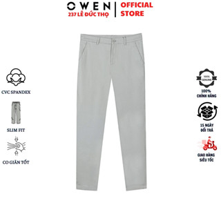 Quần kaki nam OWEN QKSL231793 form slim fit ôm nhẹ màu xám nhạt khaki hàng hiệu CVC Spandex cao cấp mềm mại thấm hút