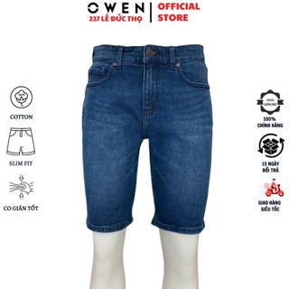 Quần short jean nam OWEN SJ231828 sooc ngố đùi màu xanh đậm denim chất liệu cotton co giãn cao cấp dáng slim fit ôm vừa