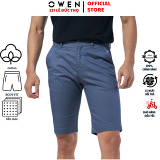 Quần short kaki nam hàng hiệu OWEN SK231290 sóc đùi ngố màu xanh đá dáng slim fit ôm vừa chất vải cotton cao cấp mềm mát
