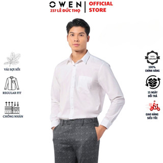 Áo sơ mi trắng trơn nam OWEN somi công sở dài tay regular fit tà lượn có túi chất sợi sồi cao cấp mềm mát