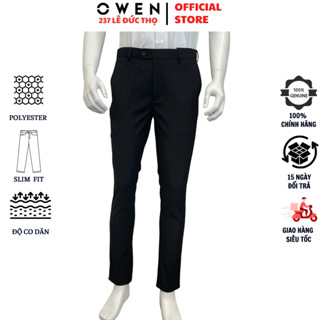 Quần âu nam Owen QV220959 đồ tây công sở vải polyester cao cấp Màu đen dáng slim fit ống ôm