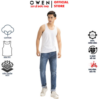 Áo thun ba 3 lỗ nam OWEN LAW232583 màu trắng trơn mặc lót trong sơ mi tập gym dáng slim fit vải cotton cao cấp mềm mát