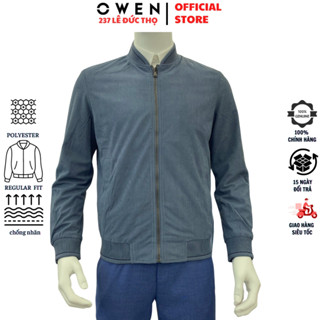 Áo khoác gió nam Owen JK231601 jacket nhẹ 2 lớp màu stone blue họa tiết vải polyester dáng suông bo cổ tay và gấu