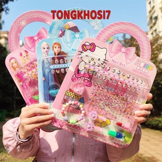 Bộ 24 móng tay giả kèm dán móng và đồ trang điểm hình công chúa, kitty cho bé