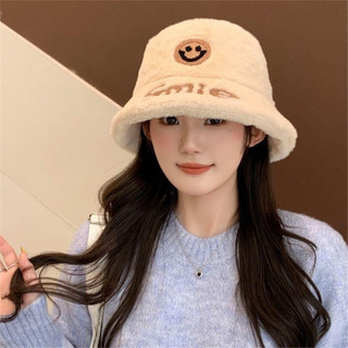  Mũ Bucket Lông Cừu Hình Mặt Cười Smie Phong Cách Hàn Quốc Mềm MạiFREESHIPNón Lông Cừu Trẻ Chung Cho Nữ 