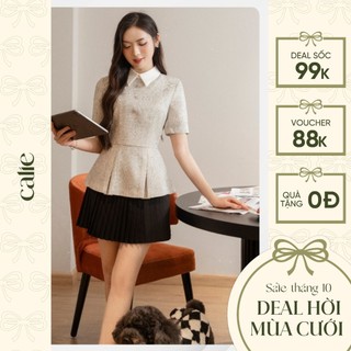 Áo peplum nữ ngắn tay phối cổ chất liệu muối tiêu cao cấp CALIE PL054