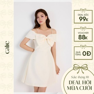 Váy nữ dáng A trễ vai nơ ngực cách điệu chất Taffeta CALIE VA392