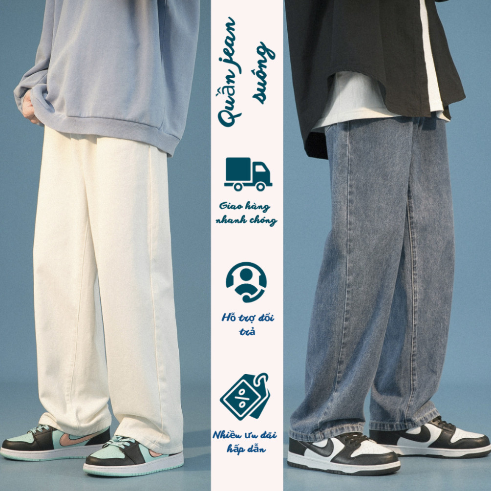 Quần jean nam dáng suông ống rộng lưng cao FABUMAN ống suông basic unisex quần bò trơn form rộng cạp cao chất vải co dãn