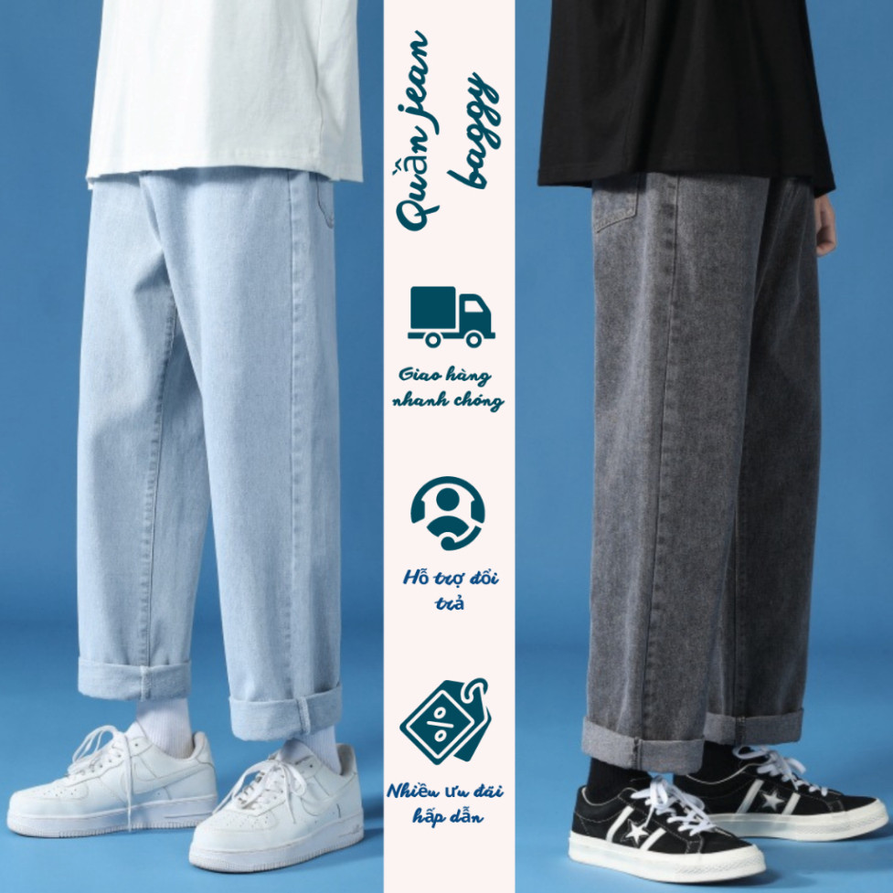 Quần jean nam baggy ống rộng màu xanh nhạt phom suông dáng đứng cạp cao FABUMAN chất jean vải bò mềm dày dặn hot 2024 -