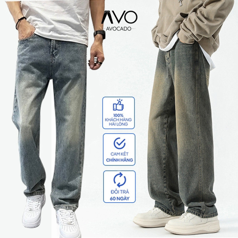 Quần Bò Jeans Baggy nam cạp cao phom xuông ống suông rộng lỡ cao cấp big size Avocado - Hàng mới về