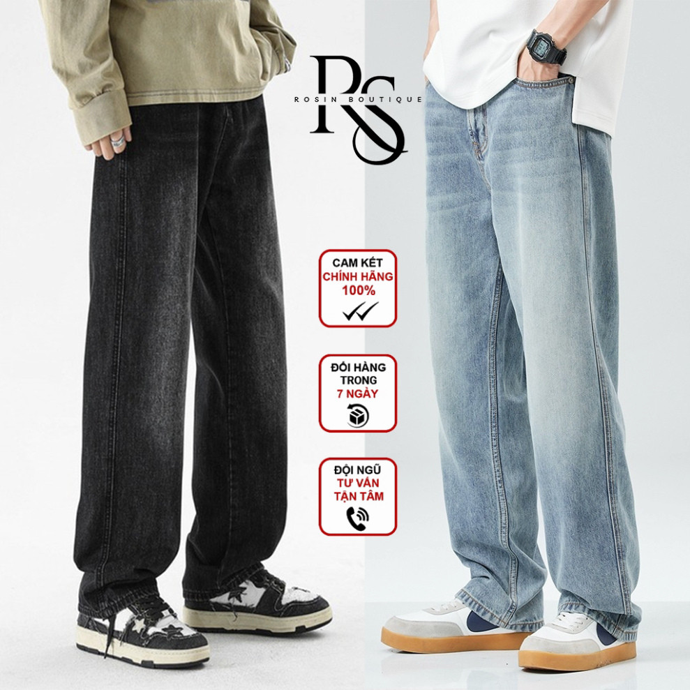 Quần Jeans Baggy Nam Ống Rộng Cạp Cao Màu Xanh Retro Avocado, Quần Bò Dáng Suông Nam Chất Vải Dày Dặn Hot Trend 202 - Hà