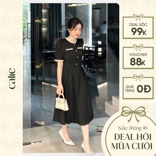 Váy nữ dáng xòe phối ren túi cơi ngực CALIE VX142