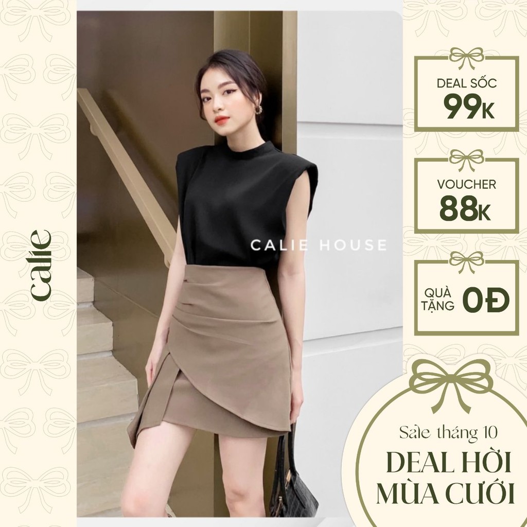 Chân váy nữ ngắn cạp cao dáng A xếp eo tôn dáng thanh lịch thời trang công sở Calie House Q17