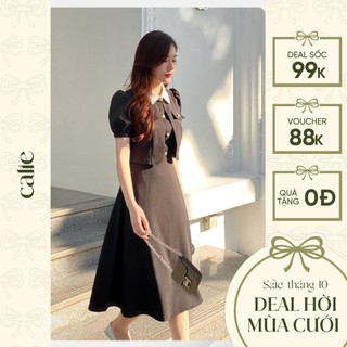 Váy nữ dáng xòe phối cổ đức CALIE đính cúc dạng váy áo chất xước Hàn cao cấp giúp che khuyết điểm VX163 VX147
