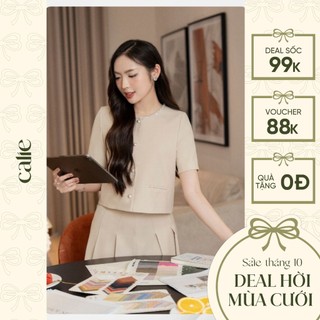 Áo cách điệu nữ CALIE dáng lửng đính cổ đá chất liệu Xước Hàn cao cấp AC356