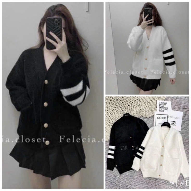  ÁO Khoác Cardigan Thom Browne lông thỏ Áo Len Mịn Cardigan nam và nữ PHONG CÁNH HÀN QUỐC Hàng Quảng Châu cao cấp 