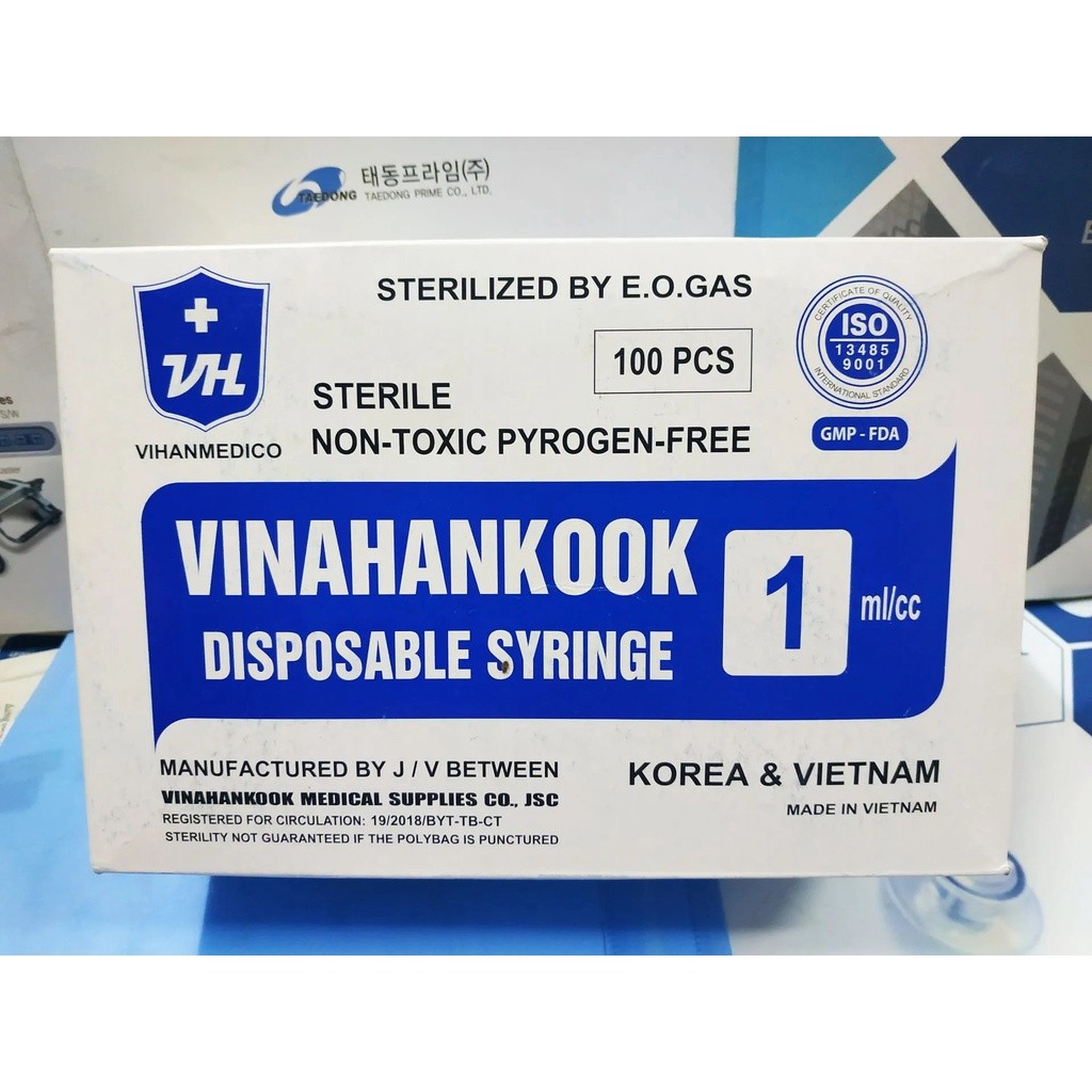 Bơm tiêm sử dụng 1 lần Vinahankook 1ml/   3ml/  5ml ( Hộp 100 cây)