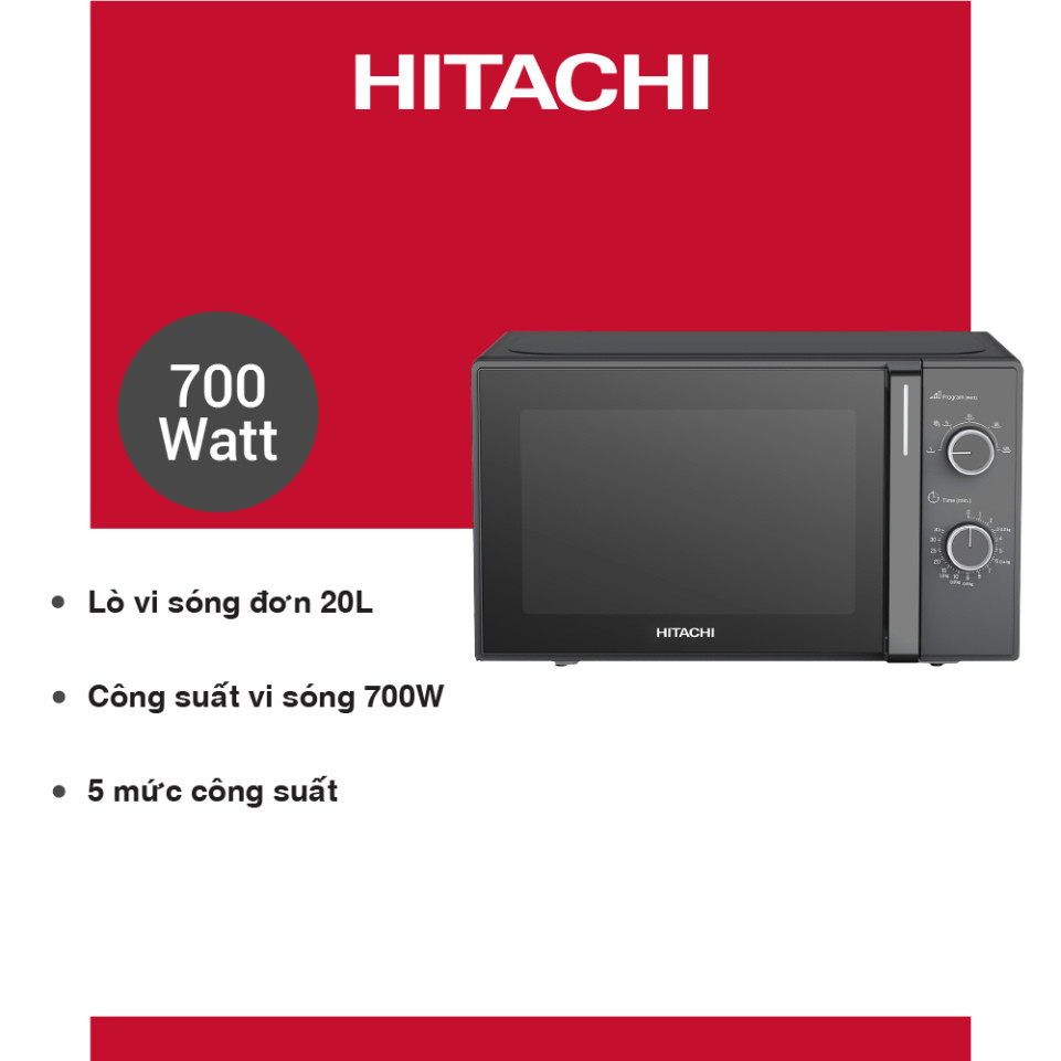 Lò vi sóng Hitachi HMR-M2002 20 L – Solo – Công suất vi sóng 700W – Bảo hành chính hãng 24 tháng