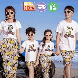 Set đồ gia đình đi biển 3 4 5 người áo thun cặp bố mẹ và bé trai bé gái mặc du lịch - gd1654