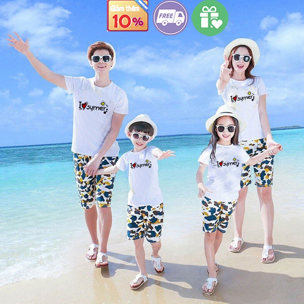Áo gia đình 3 4 5 người áo đôi cho mẹ và bé trai set đồ đôi mẹ và bé quần áo gia đình 4 người màu tr