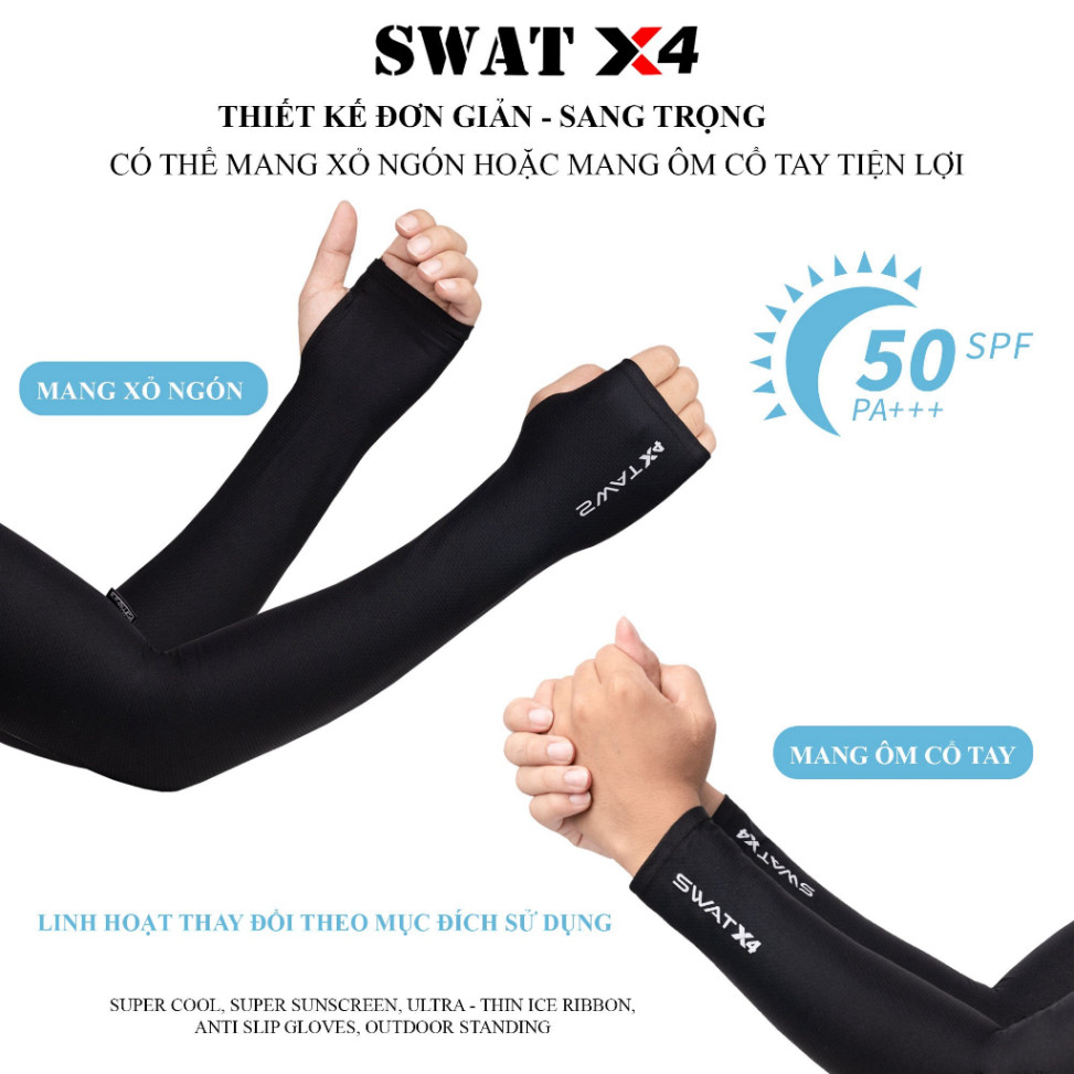 Cặp ống tay/găng tay dài che nắng xỏ ngón SWAT X4 vải spandex thoáng khí mềm mịn