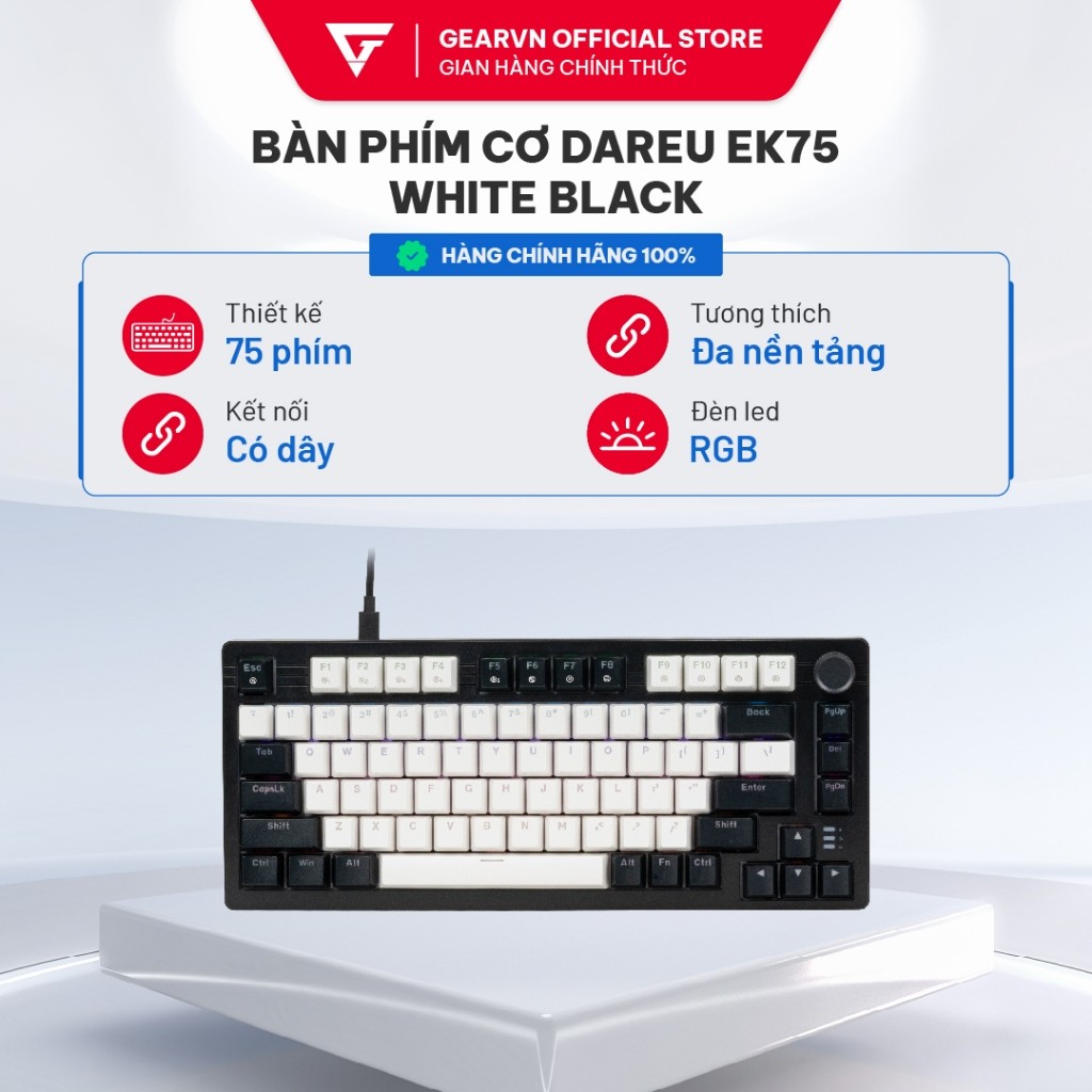 Bàn phím cơ DareU EK75 White Black Firefly/ Dream switch