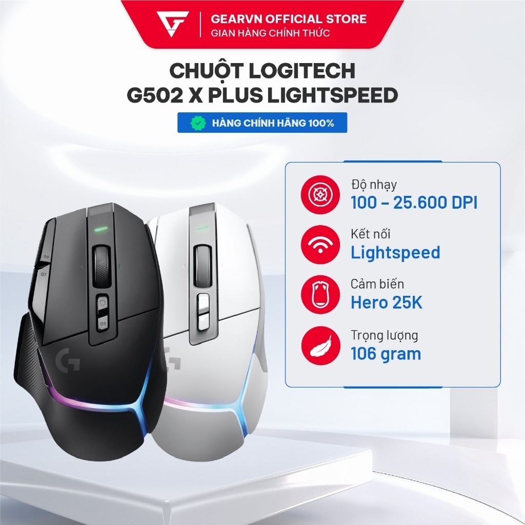 Chuột Logitech G502 X Plus LightSpeed White/ Black