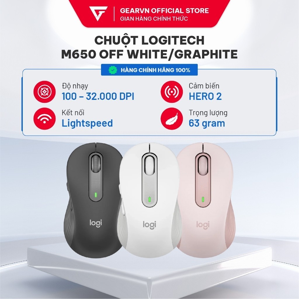 Chuột không dây Bluetooth Silent Logitech M650 Off White/Graphite BH 12 tháng