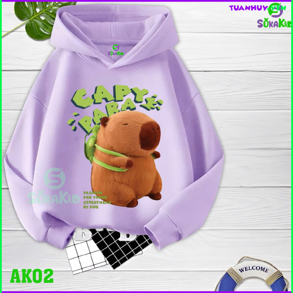 Áo Hoodie bé gái ,bé trai Capybara Áo có mũ trùm đầu.AK02 -HY