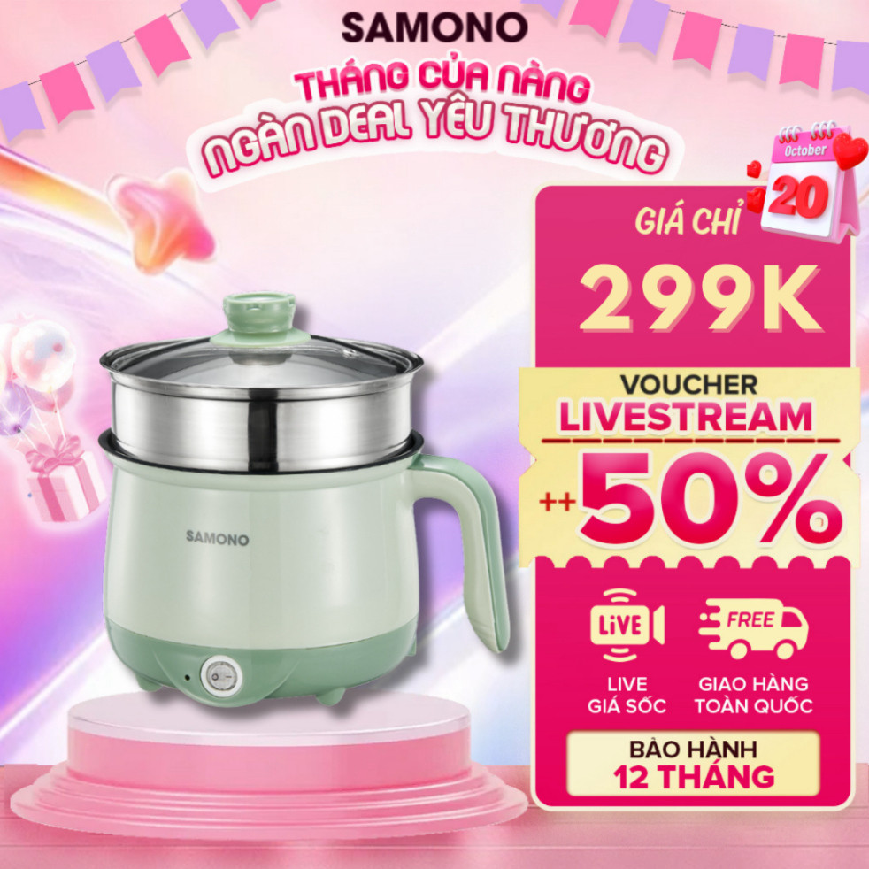 (BH 1 năm) Nồi điện đa năng dung tích 1.5L Samono SW-DG01P phủ 2 lớp chống dính, công suất 600W, kèm