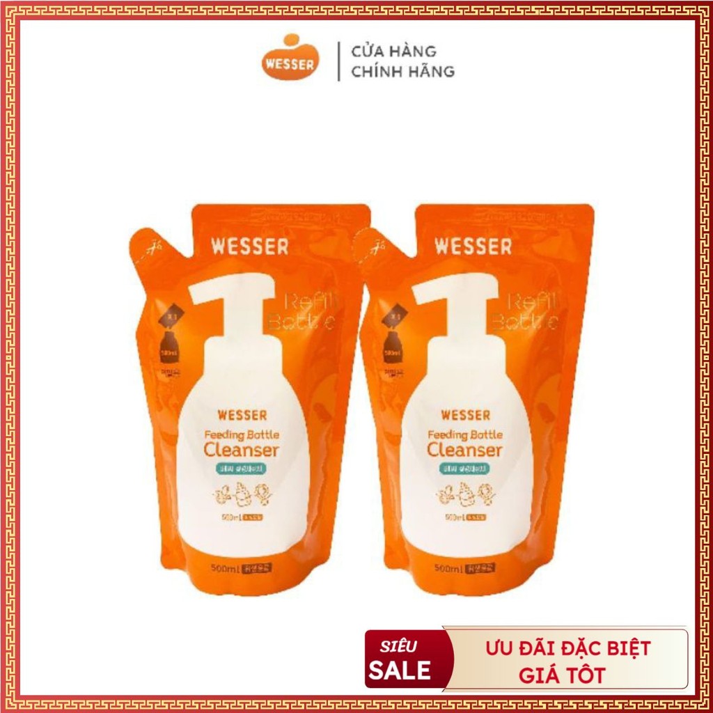 02 gói nước rửa bình sữa wesser (500ml/gói)