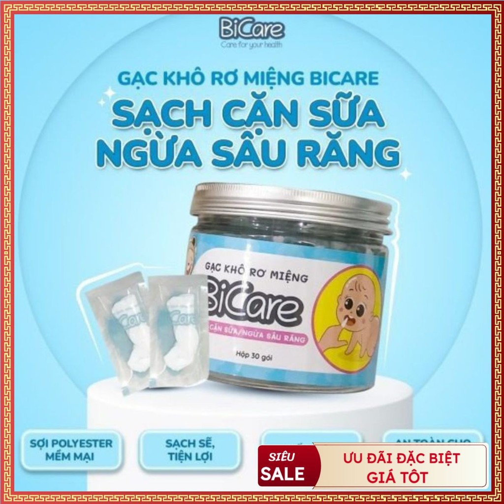 gạc khô rơ miệng / gạc rơ lưỡi bicare hộp 30 gói