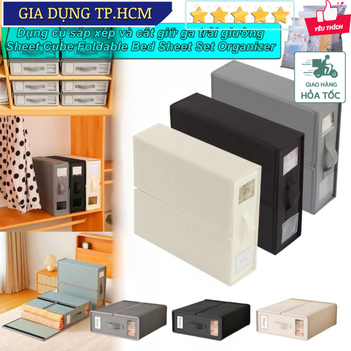 🆕 Dụng cụ sắp xếp và cất giữ ga trải giường - Sheet Cube Foldable Bed Sheet Set Organizer