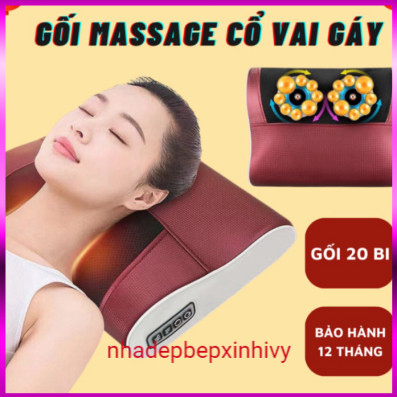 Gối massage cổ vai gáy có đèn hồng ngoại 20 bi cao cấp hỗ trợ mát xa toàn thân