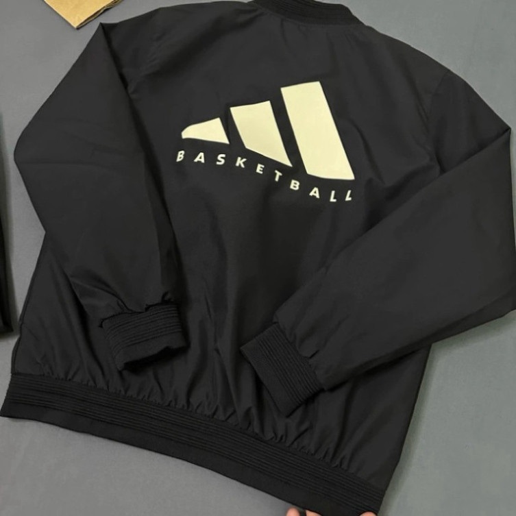  Áo khoác bomber gió nam nữ Das trơn khoá zip phối in logo 3 sọc Basketball cao su sau lưng Áo gió  2 lớp 