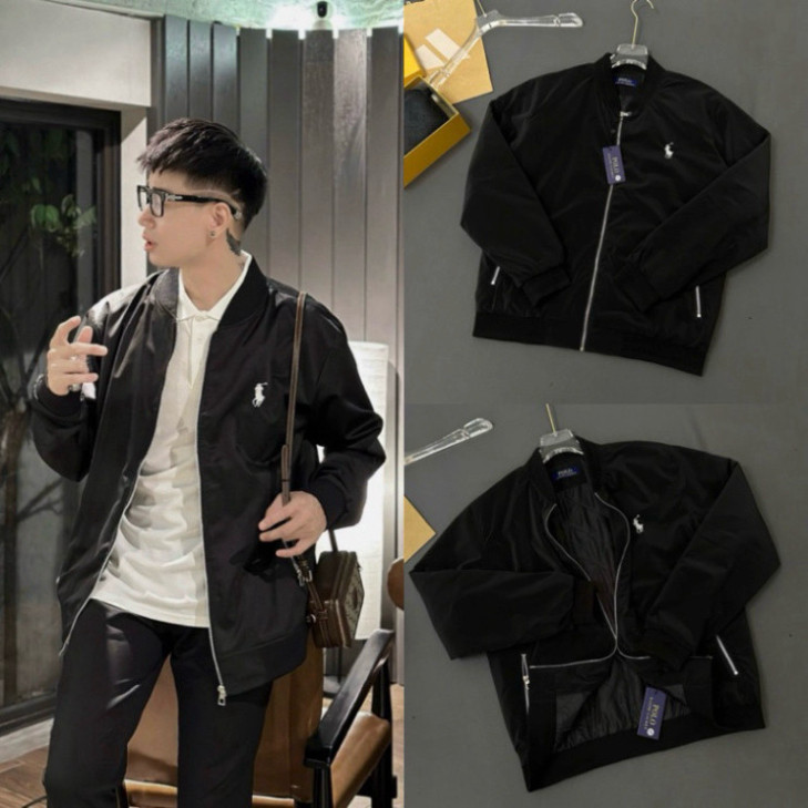  Áo Khoác Bomber Gió Nam Nữ RLX Thêu Logo Ngựa Chiến Binh Ngực - Áo Khoác Bomber Zip Bạc Dầy Dặn 2 Lớp Cao Cấp Boy Phố 