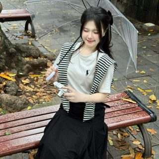 [Tặng kèm khoác choàng] Áo thun babytee thêu logo con ngựa kèm khoác choàng thuỷ thủ Lâm Tú