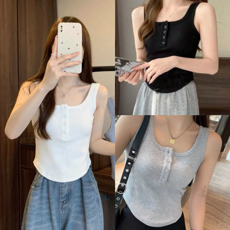 Áo ba lỗ nữ trơn cúc cài vạt bầu vải thun xuất khẩu hot năm 2024 Lâm Tú Store