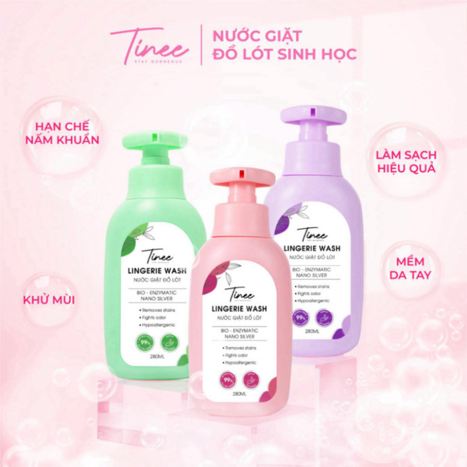 Nước Giặt Đồ Lót Sinh Học Tinee 280ml - Phiên Bản Nano Bạc Kháng Khuẩn, An Toàn Cho Da