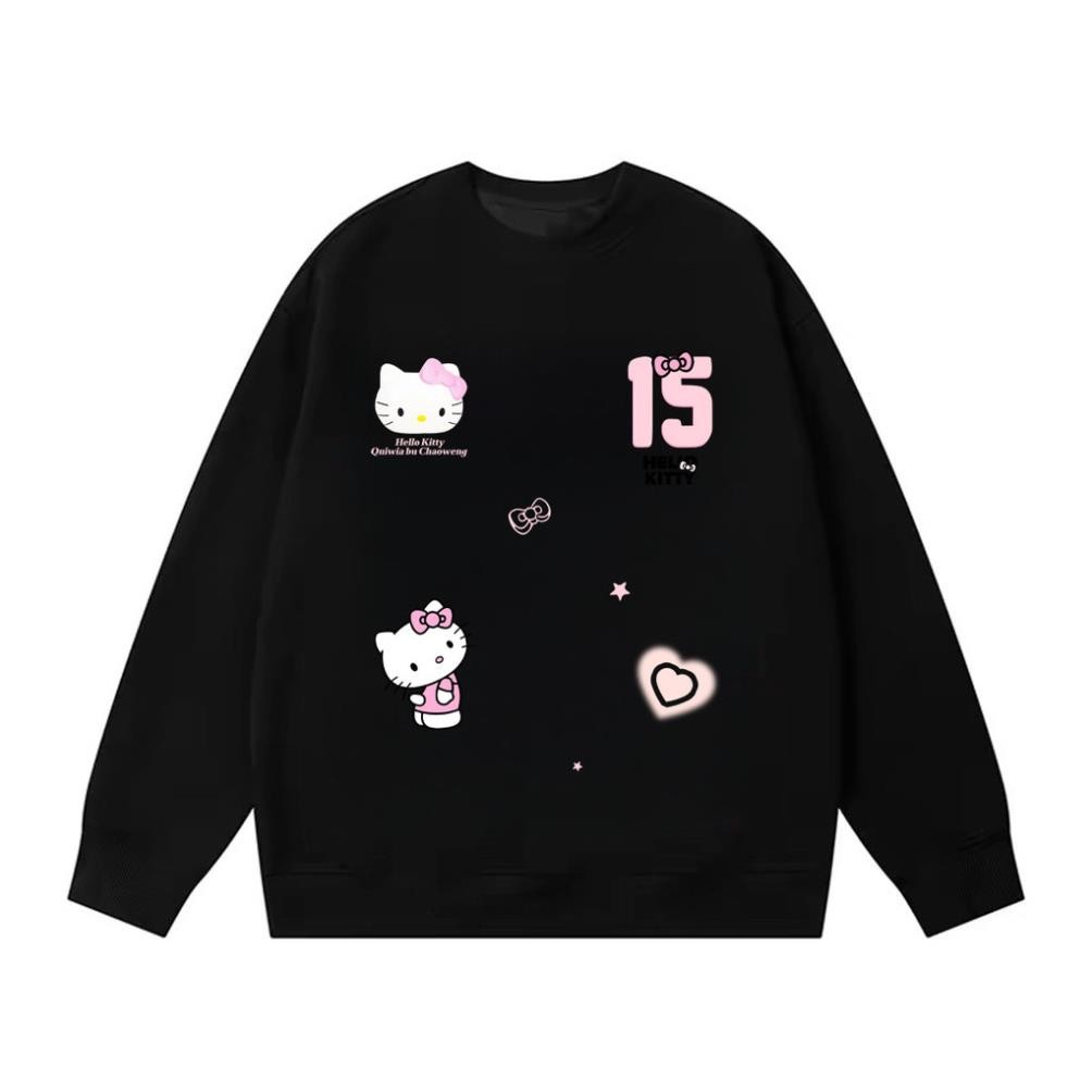 Áo Khoác hàn quốc nữ Xám form rộng đẹp Áo sweater Hello Kitty in hình cottoN cute mùa đông UT