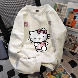 Áo sweater nữ form rộng dày hàn quốc mùa đông áo dài tay Áo Khoác xám tiêu Hello Kitty XMCH
