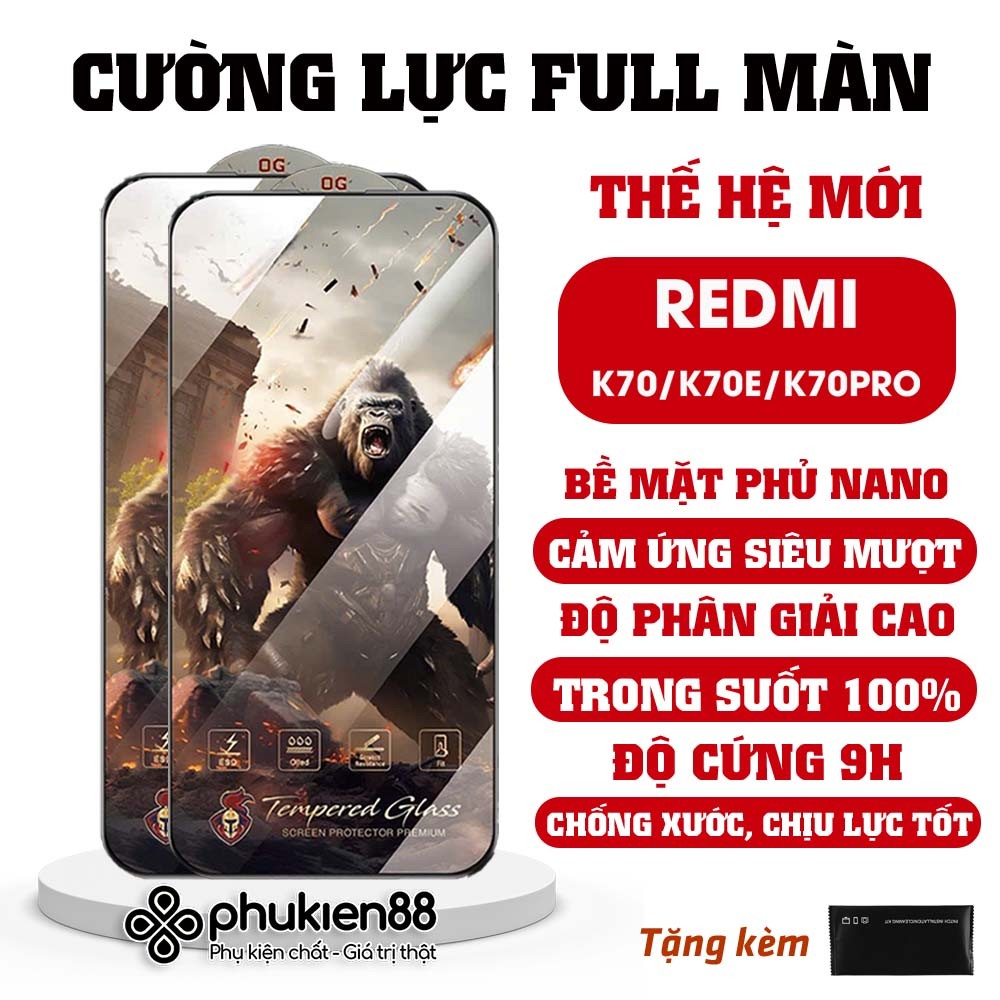 Kính cường lực Redmi K70 / K70E / K70 Pro KK warrior full màn trong suốt bảo vệ toàn diện