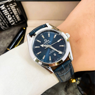  Đồng hồ nam thể thao OMEGA dây da chống xước chống nước khung viền thép máy pin JAPAN 