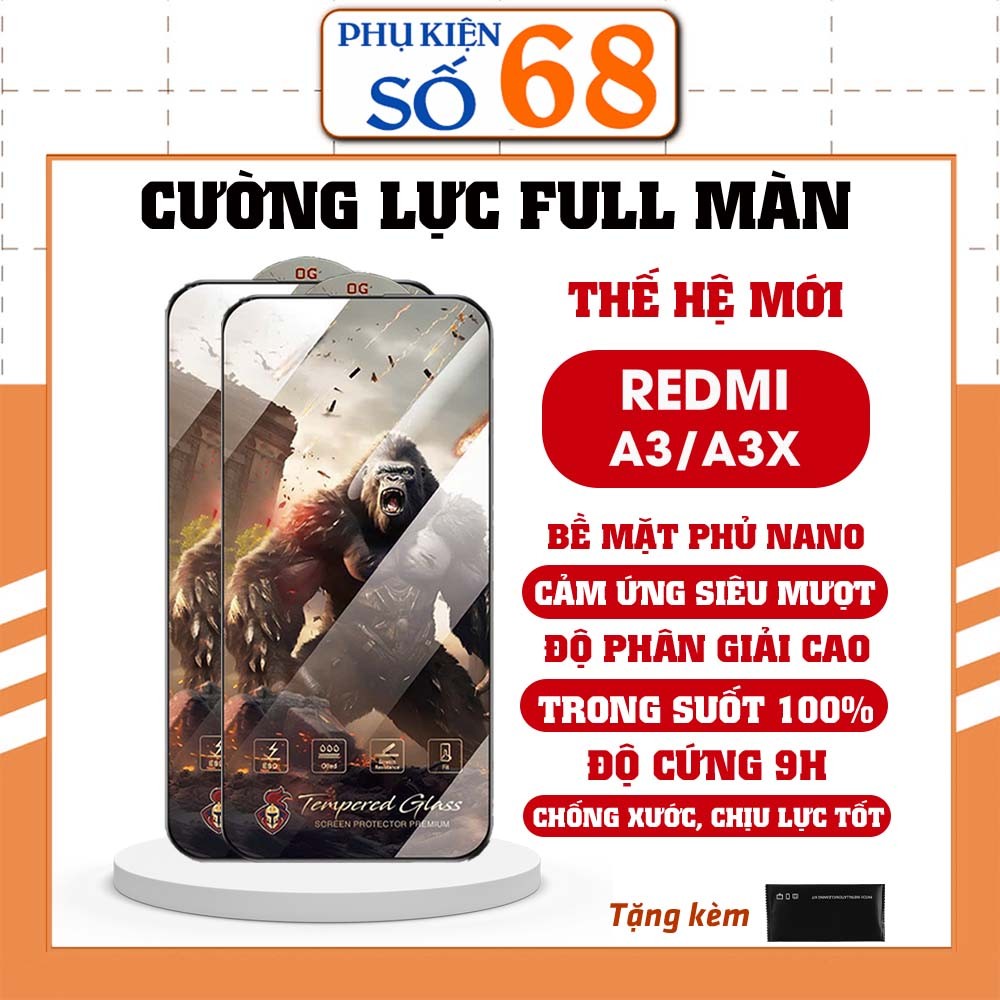 Kính cường lực Redmi A3 / A3x KK warrior phủ nano trong suốt,cảm ứng mượt