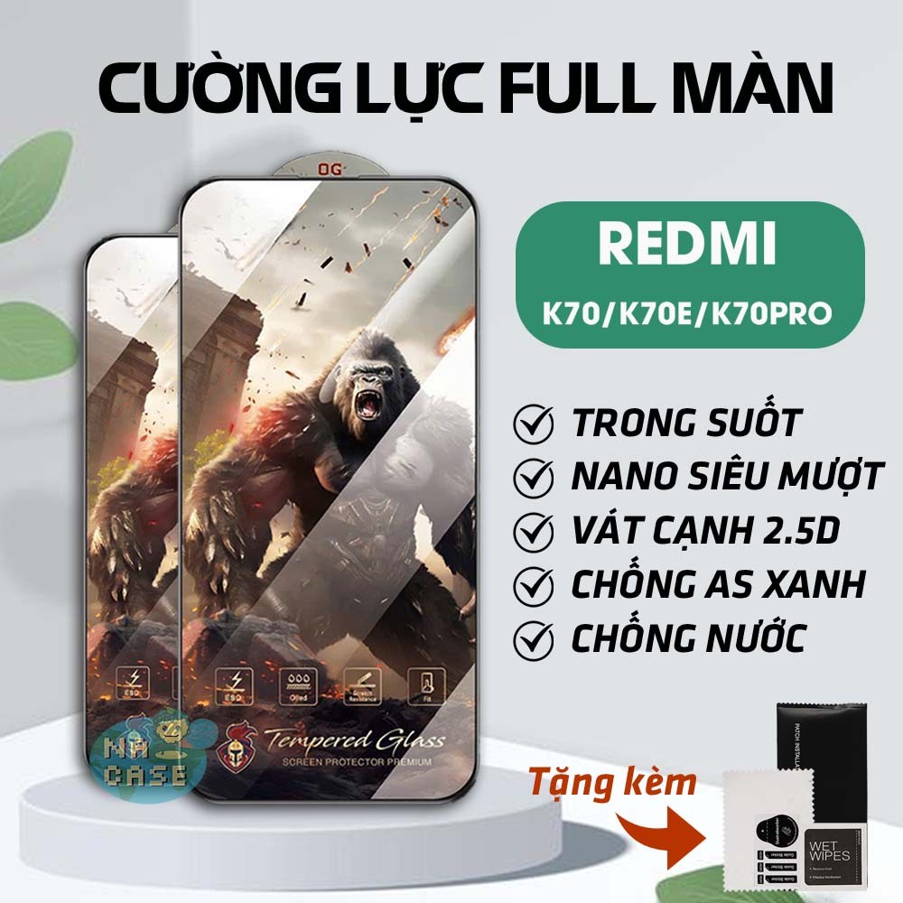 Kính cường lực Redmi K70 / K70E / K70 Pro Kingkong chiến binh phủ nano trong suốt,cảm ứng mượt