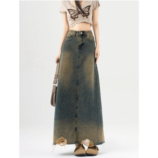 Chân váy jean nữ dáng dài cạp cao, chân váy jean chữ A tua rua phong cách thanh lịch A37