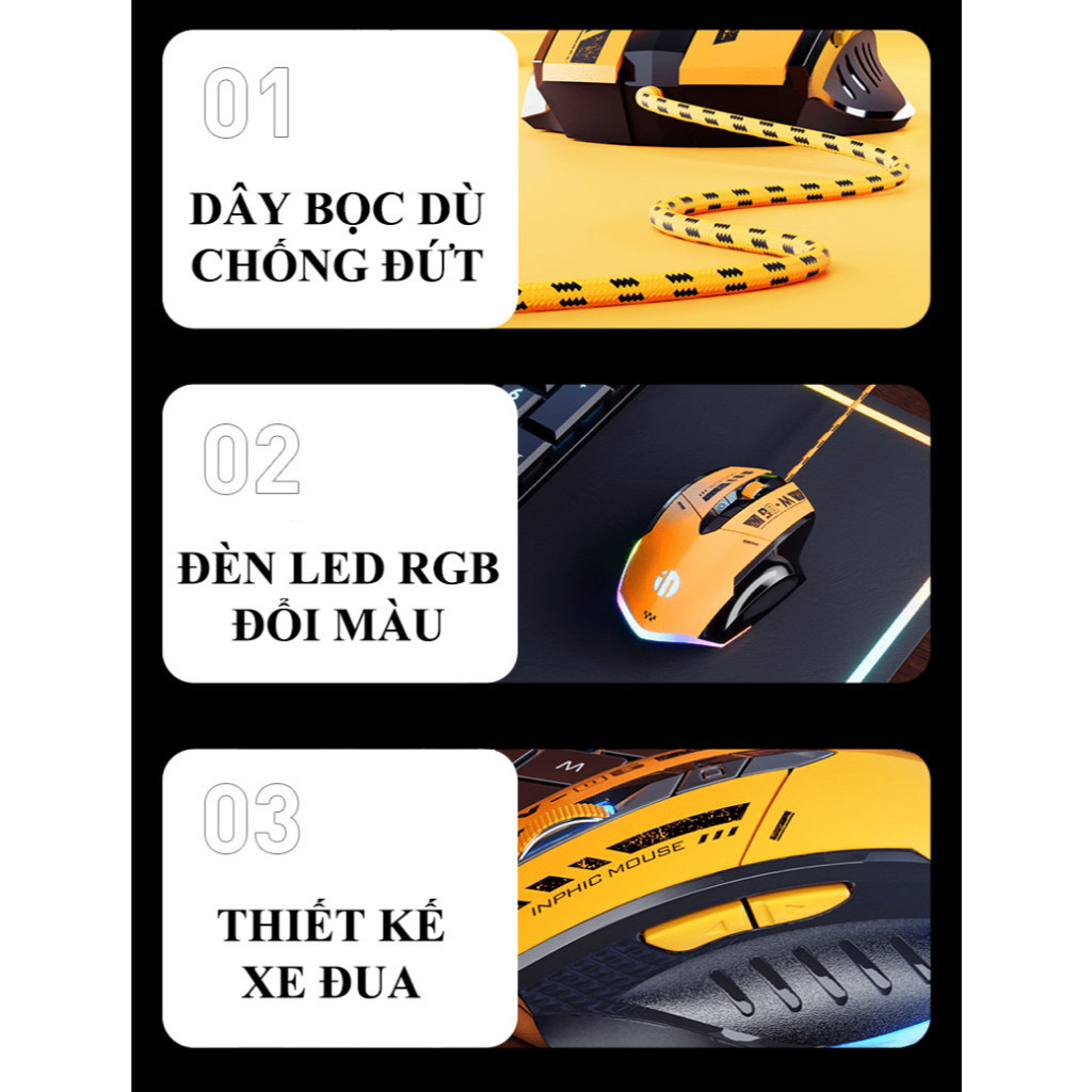 Chuột máy tính có dây W6 gaming 6 nút có app điều chỉnh 12800 DPI led RGB hỗ trợ macro ghìm tâm auto