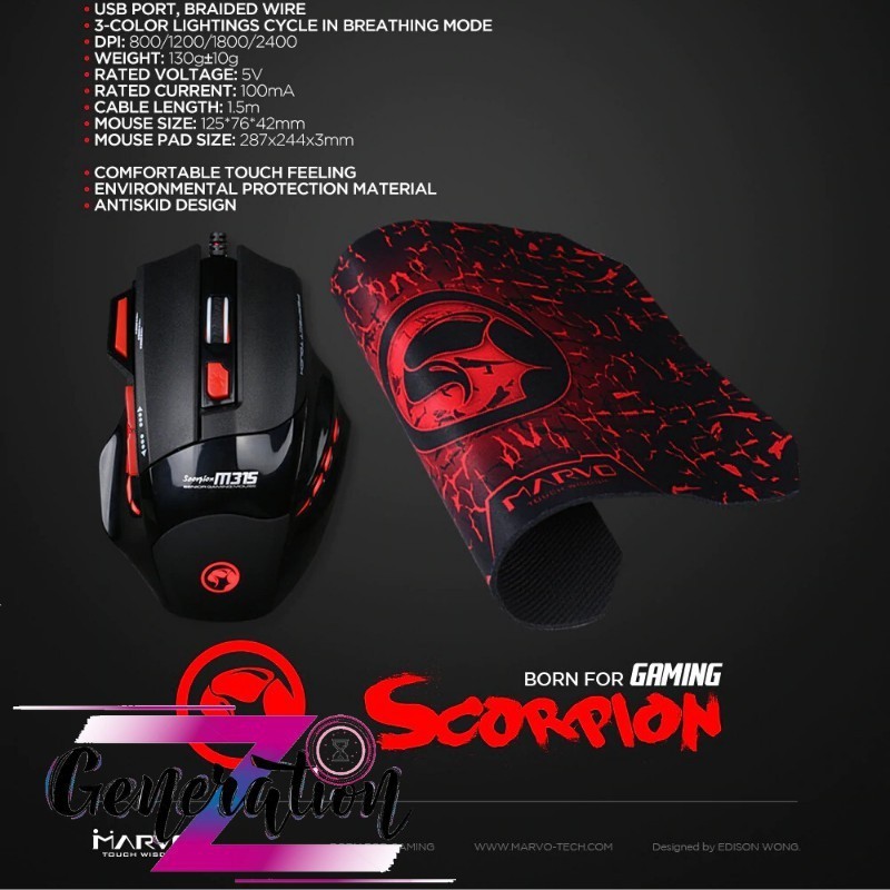 Chuột Mouse & Mouse Pad MARVO M315+G1 Gaming