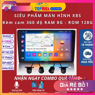  Màn Hình DVD Android X8S Plus cam 360 độ tuyệt đỉnh technology Ram 8G Rom 128G tặng cam tiến trình thẻ nhớ và vietmap s2 